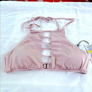 The Bikini Lab Ladder High Neck Halter Tie Bikini Top NWT Blush Pink